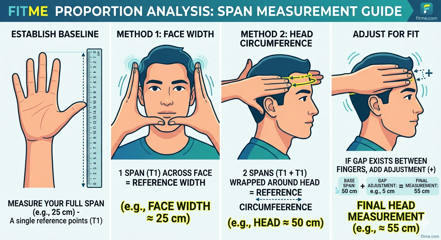 Hand span baseline measurement guide — face width and head circumference